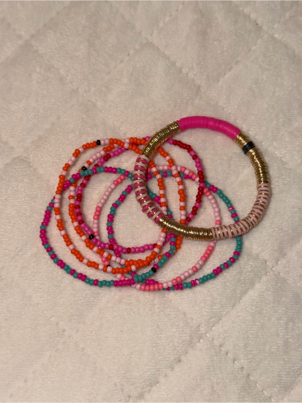 Colorful Pink & Multicolor Beaded Stretch Bracelet Stack - Picture 2 of 2